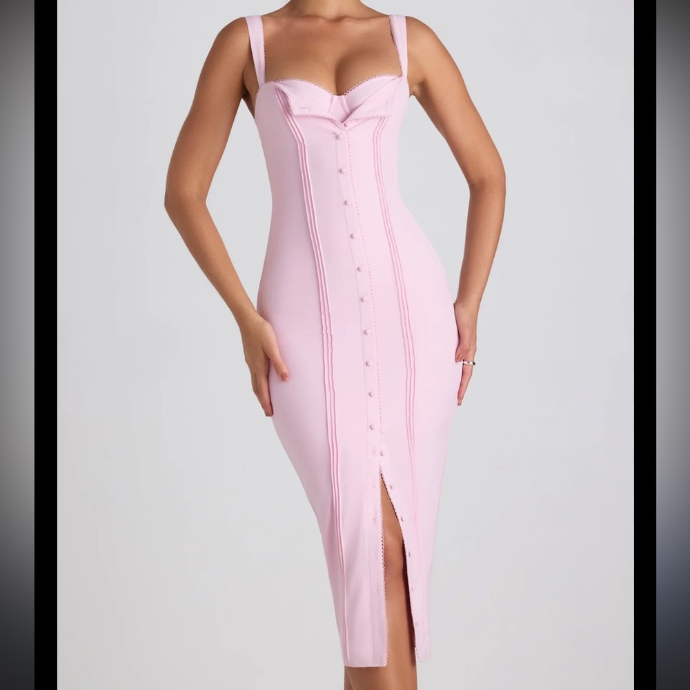 Elegant oh Polly Theodora button Pink Bodycon Dress